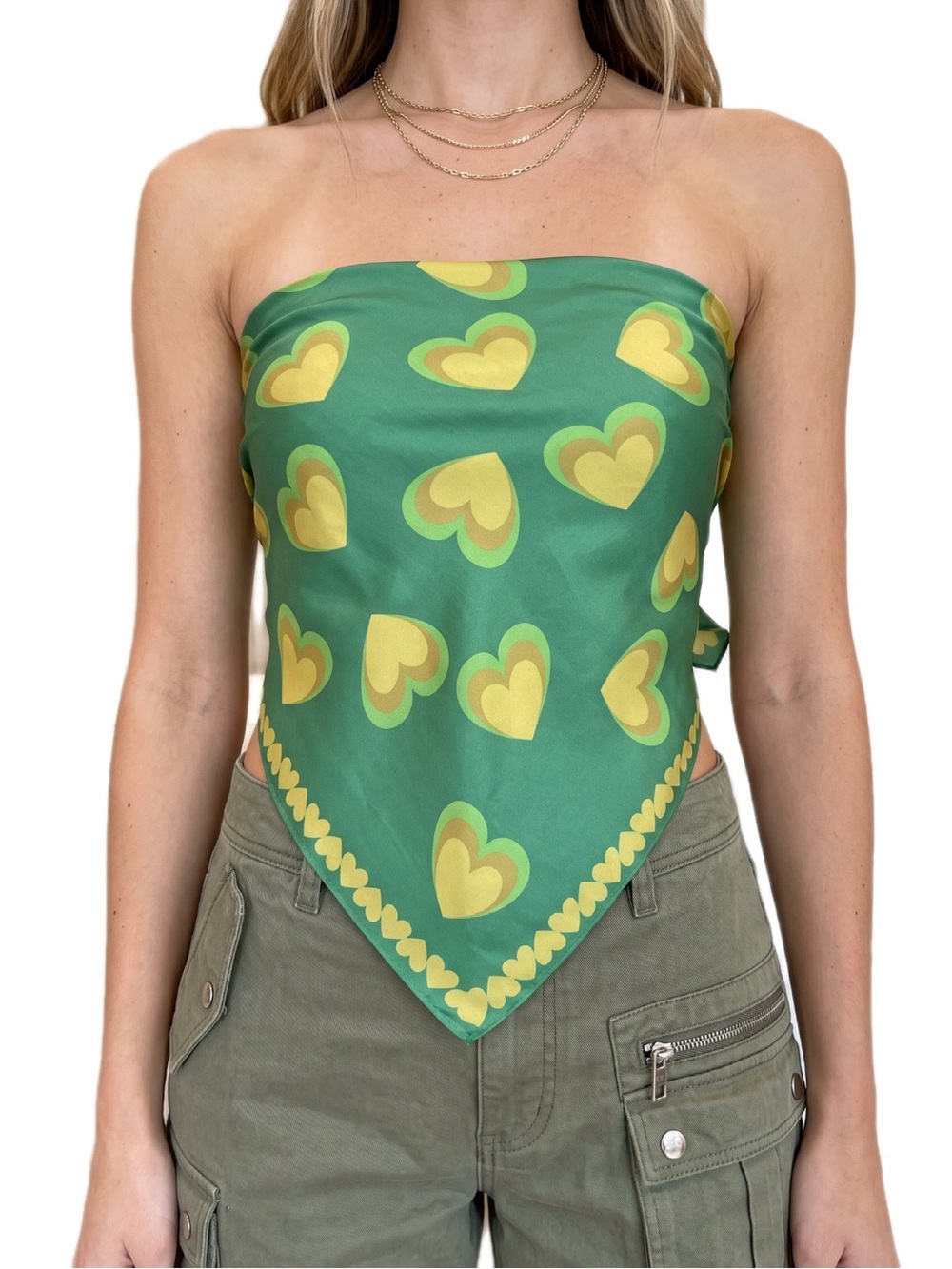 Urban Outfitters Scarf Bandana Satin Green Hearts Retro Festival Y2K Retrocore